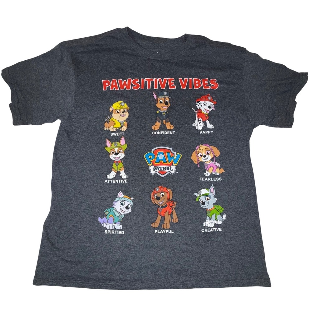 Nickelodeon Paw Patrol Pawsitive Vibes Boys L 10-12 Gray Graphic T-Shirt